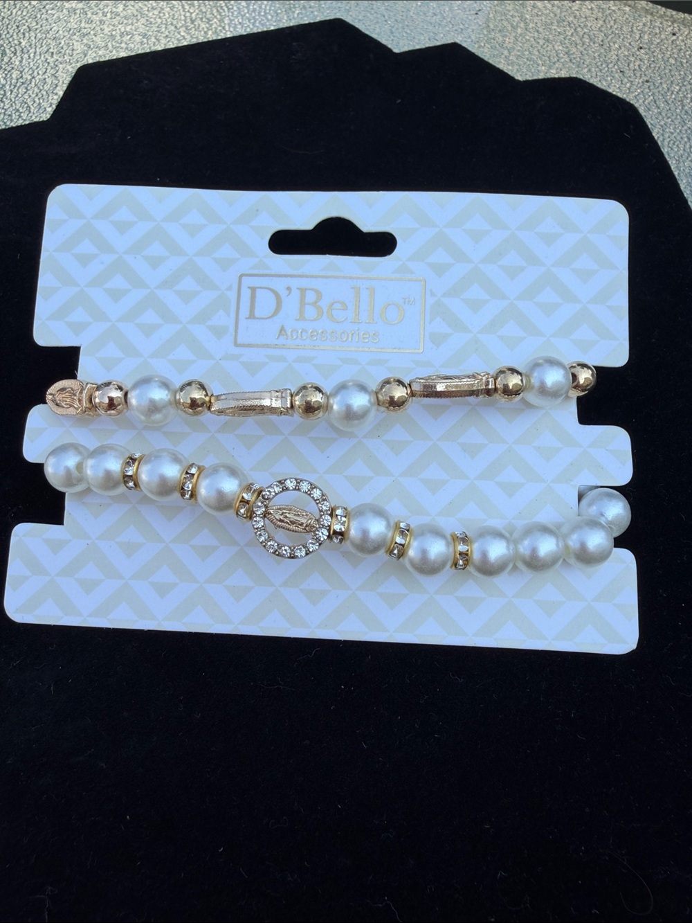 Pearl & Gold Accent Bracelet Set - White and Gold